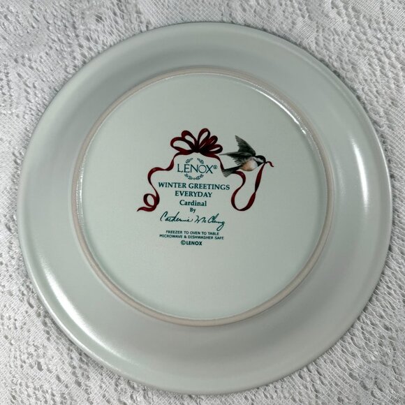 LENOX “Winter Greetings” Everyday Cardinal Dinner Plate - Set of 2, Red Ribbons - Picture 5 of 6